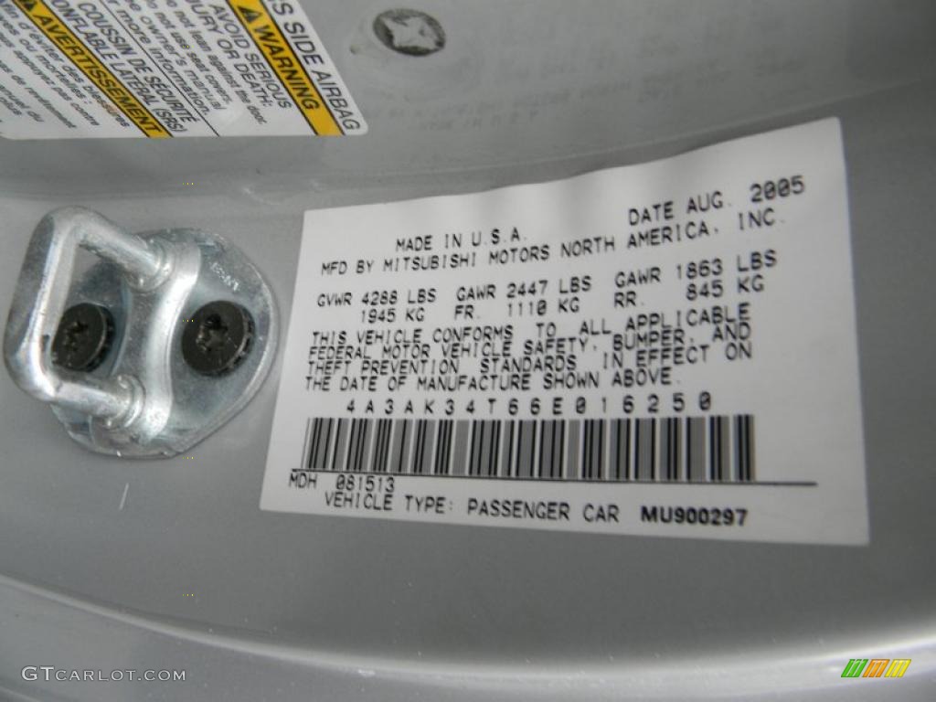 2006 Mitsubishi Eclipse GT Coupe Info Tag Photo #49403510