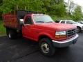 Vermillion Red 1997 Ford F350 XL Regular Cab Dually Stake Truck