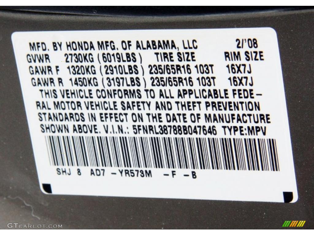 2008 Odyssey Color Code YR573M for Mocha Metallic Photo #49410552