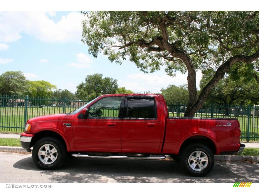 2002 F150 Lariat SuperCrew 4x4 - Bright Red / Medium Parchment photo #3