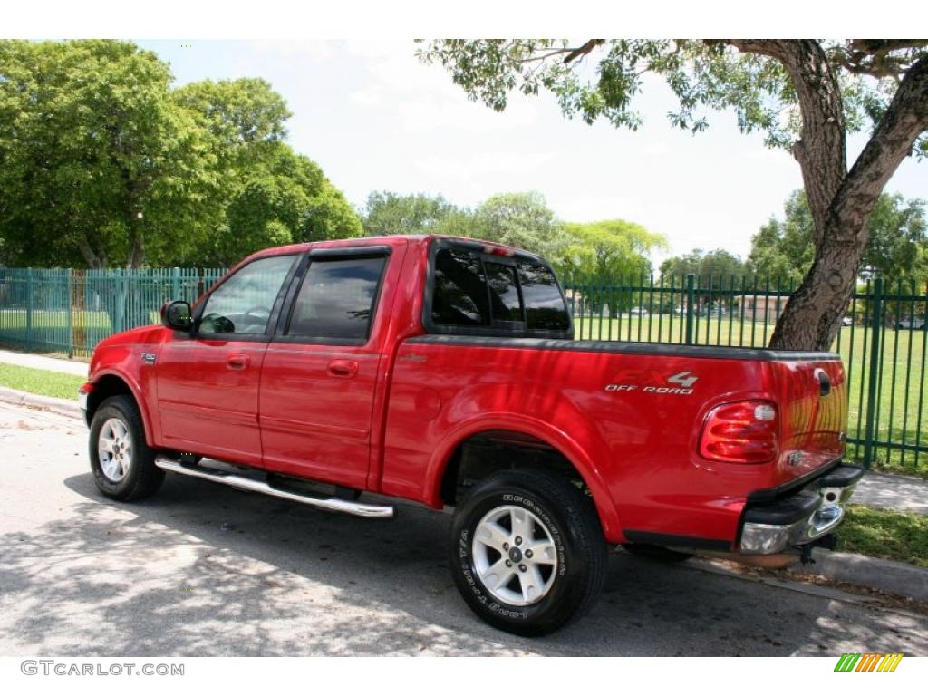 2002 F150 Lariat SuperCrew 4x4 - Bright Red / Medium Parchment photo #5