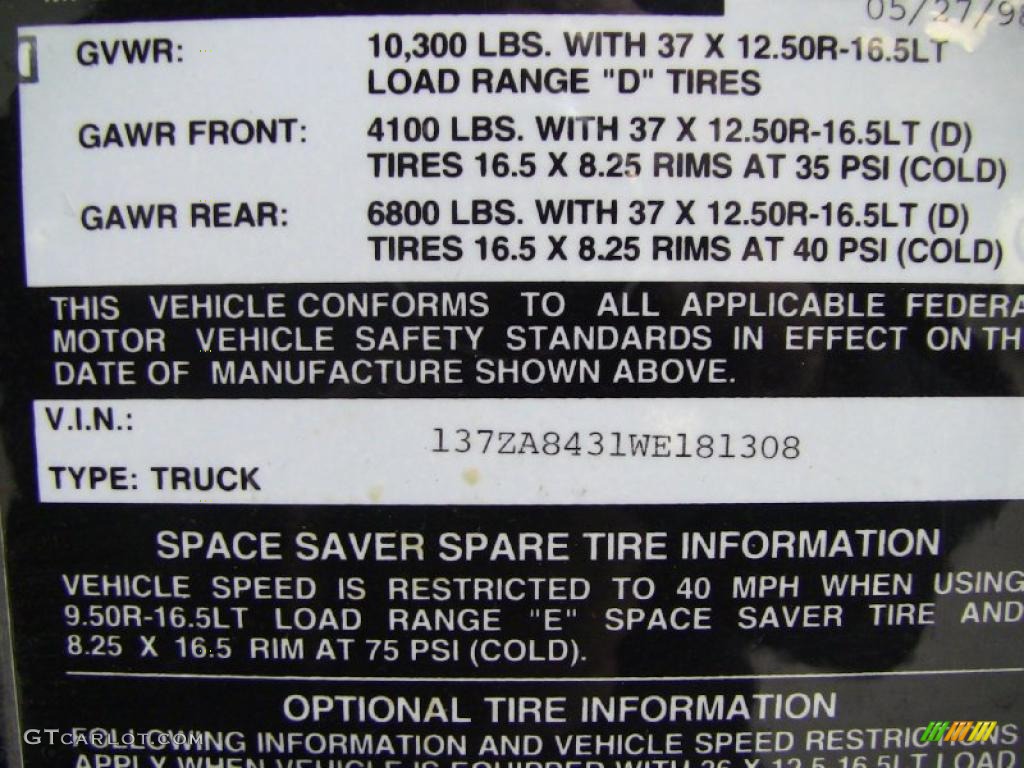 1998 Hummer H1 Wagon Info Tag Photo #49415839