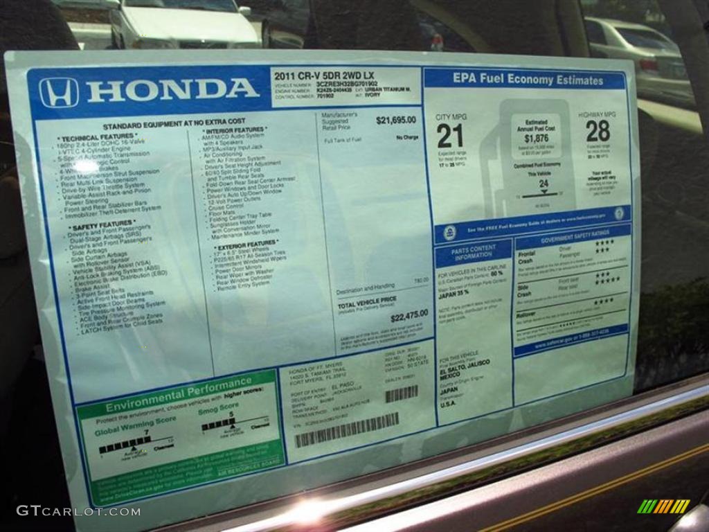 2011 Honda CR-V LX Window Sticker Photo #49418893