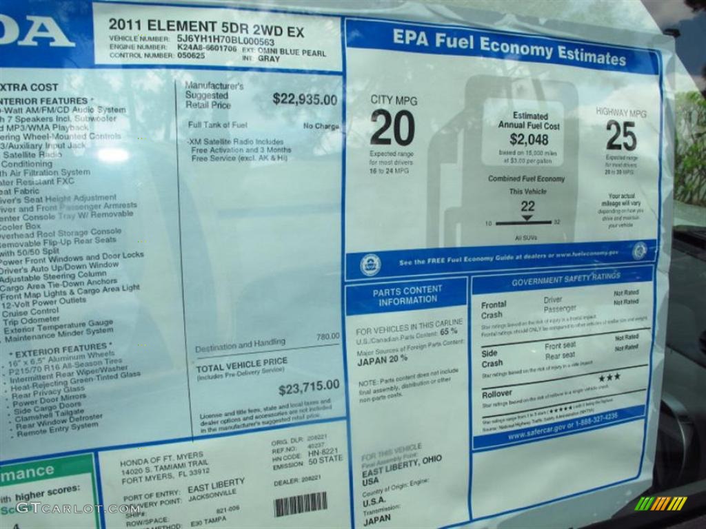 2011 Honda Element EX Window Sticker Photo #49419943
