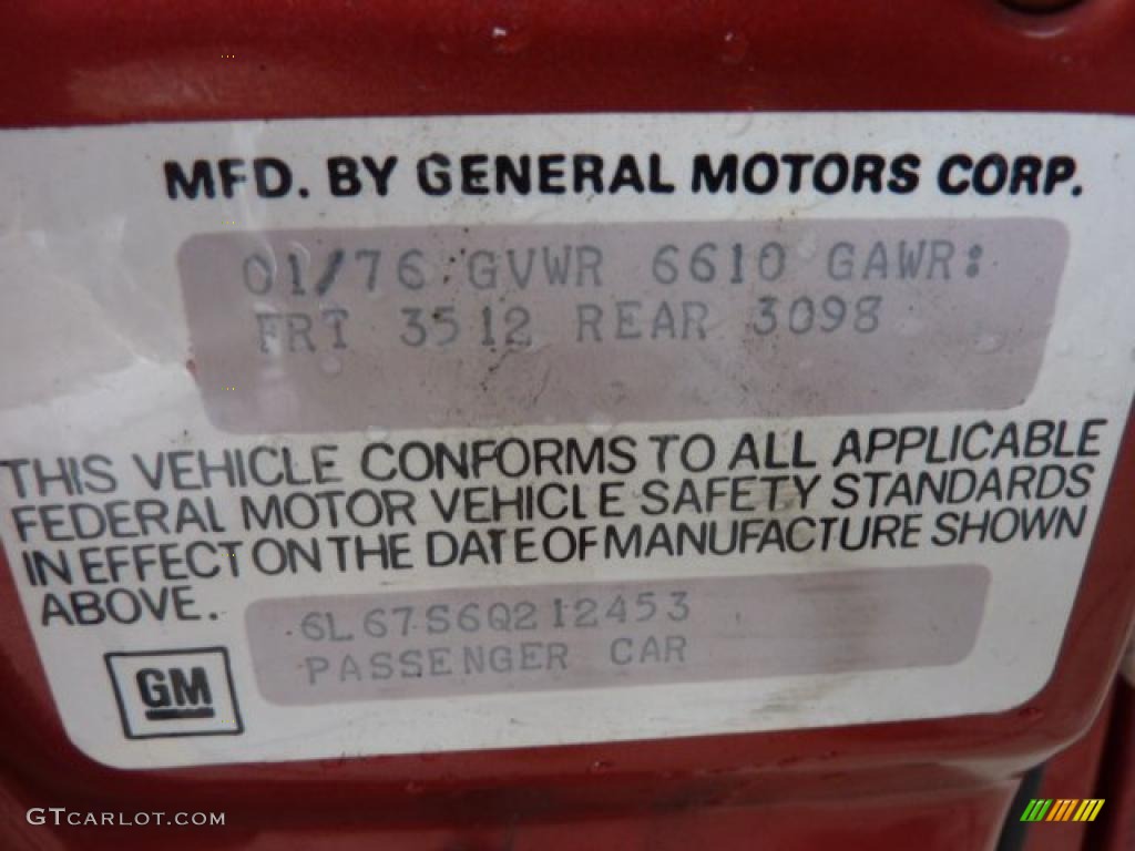 1976 Cadillac Eldorado Convertible Info Tag Photo #49420708