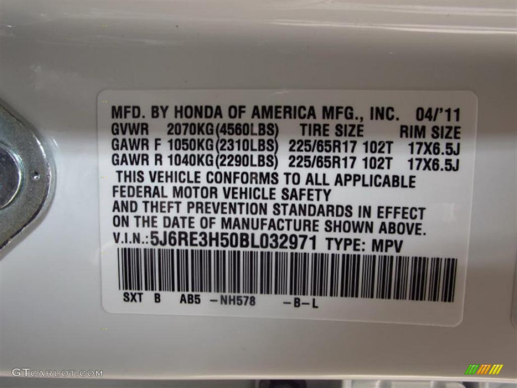 2011 CR-V EX - Taffeta White / Gray photo #10