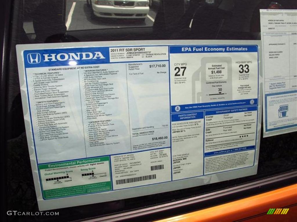 2011 Honda Fit Sport Window Sticker Photo #49422061