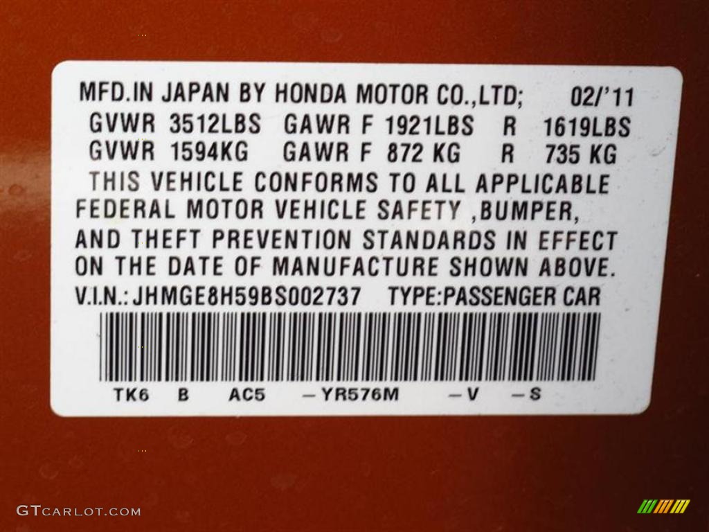 2011 Fit Color Code YR576M for Orange Revolution Metallic Photo #49422076