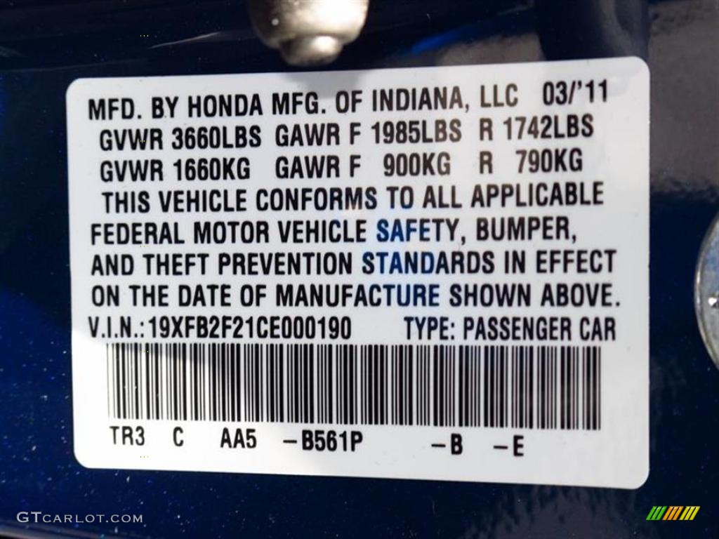 2012 Honda Civic DX Sedan Color Code Photos