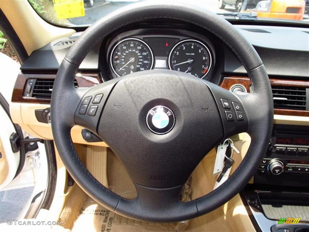2010 BMW 3 Series 328i Sedan Beige Steering Wheel Photo #49427122