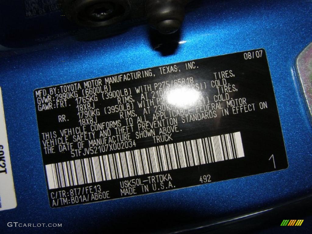 2007 Tundra Color Code 8T7 for Blue Streak Metallic Photo #49431193