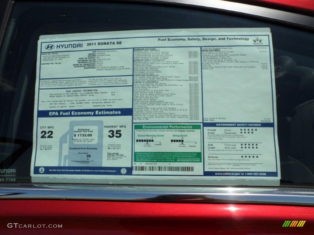 2011 Sonata SE - Venetian Red / Black photo #37