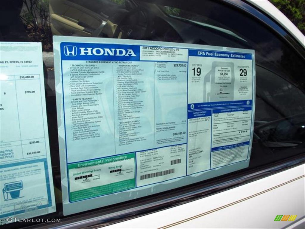 2011 Honda Accord EX-L V6 Coupe Window Sticker Photo #49447174