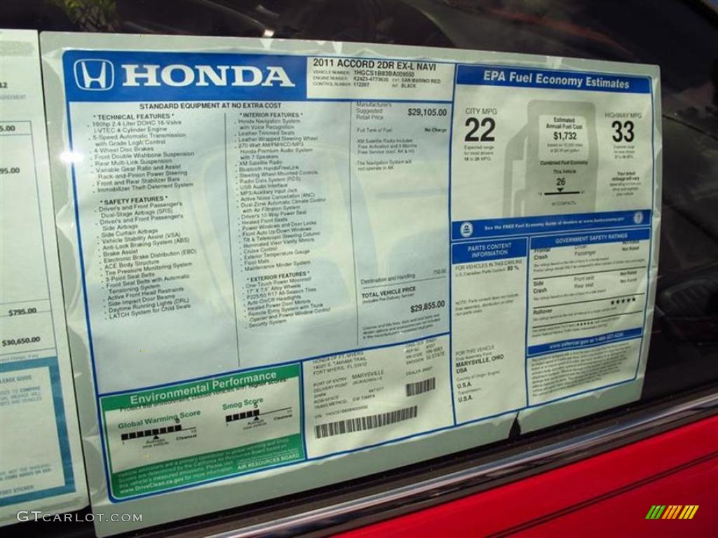 2011 Honda Accord EX-L Coupe Window Sticker Photo #49447651
