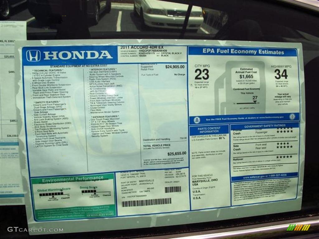 2011 Honda Accord EX Sedan Window Sticker Photo #49449220