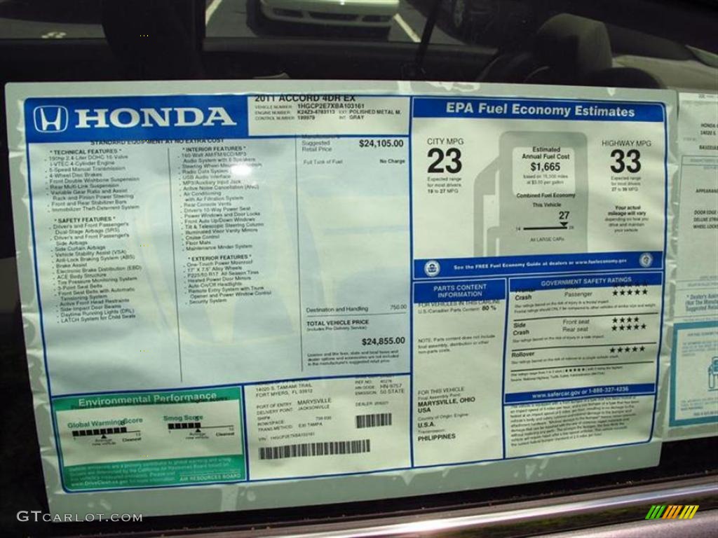 2011 Honda Accord EX Sedan Window Sticker Photo #49449526