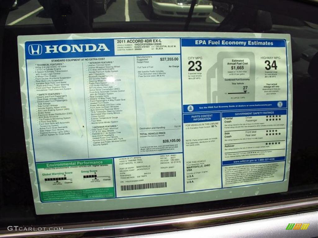 2011 Accord EX-L Sedan - Celestial Blue Metallic / Black photo #9