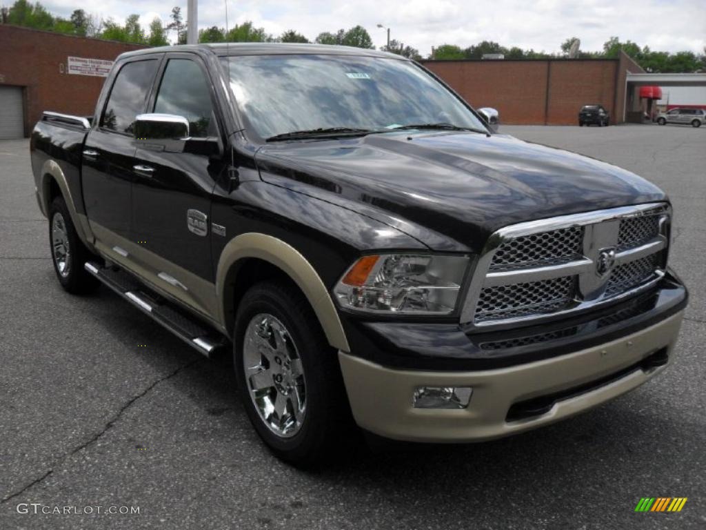 2011 Ram 1500 Laramie Longhorn Crew Cab 4x4 - Brilliant Black Crystal Pearl / Light Pebble Beige/Bark Brown photo #5