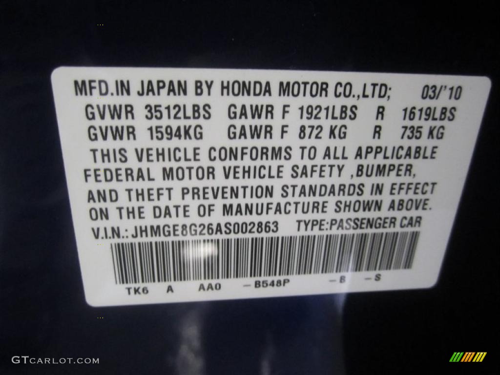 2010 Fit Color Code B548P for Blue Sensation Pearl Photo #49465270