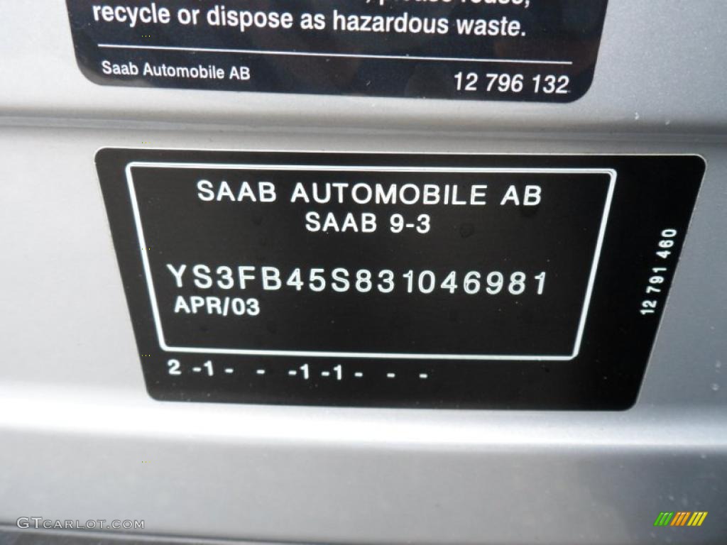 2003 Saab 9-3 Linear Sport Sedan Info Tag Photo #49465681