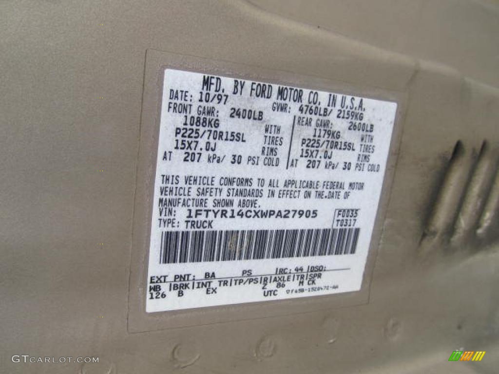 1998 Ranger Color Code BA for Light Prairie Tan Metallic Photo #49485784