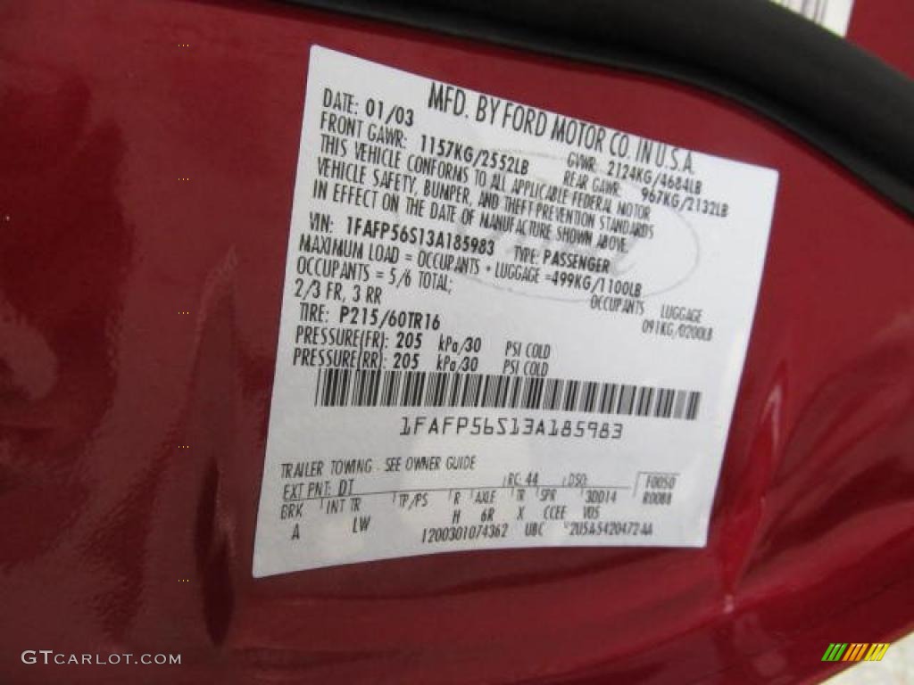 2003 Taurus Color Code DT for Matador Red Metallic Photo #49486935