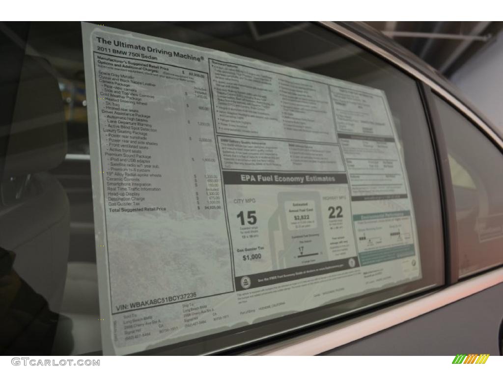 2011 BMW 7 Series 750i Sedan Window Sticker Photo #49488489