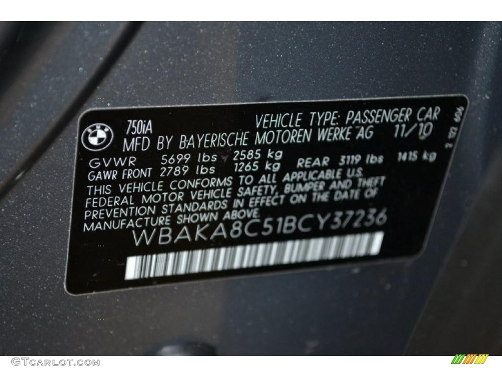 2011 BMW 7 Series 750i Sedan Info Tag Photo #49488573