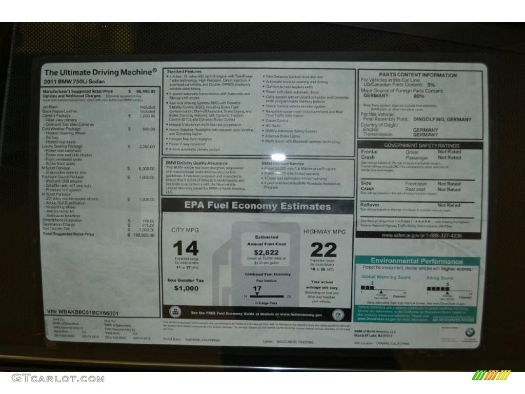 2011 BMW 7 Series 750Li Sedan Window Sticker Photo #49489335