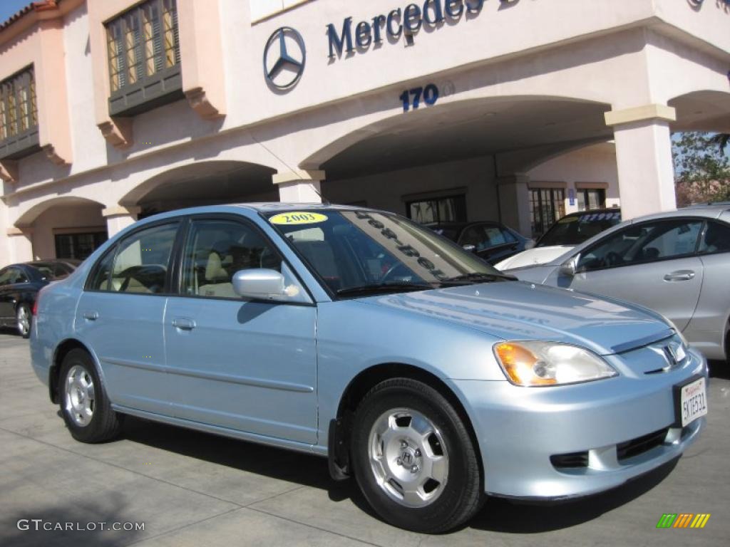 2003 Civic Hybrid Sedan - Opal Silver Blue Metallic / Beige photo #1
