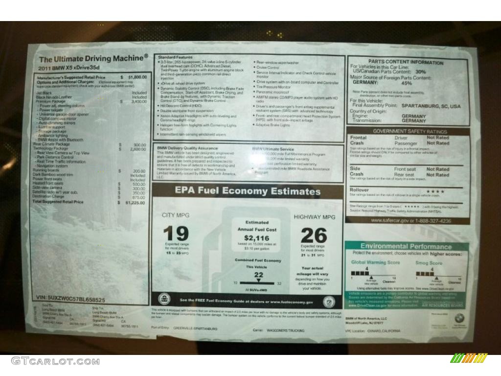 2011 BMW X5 xDrive 35d Window Sticker Photo #49490421