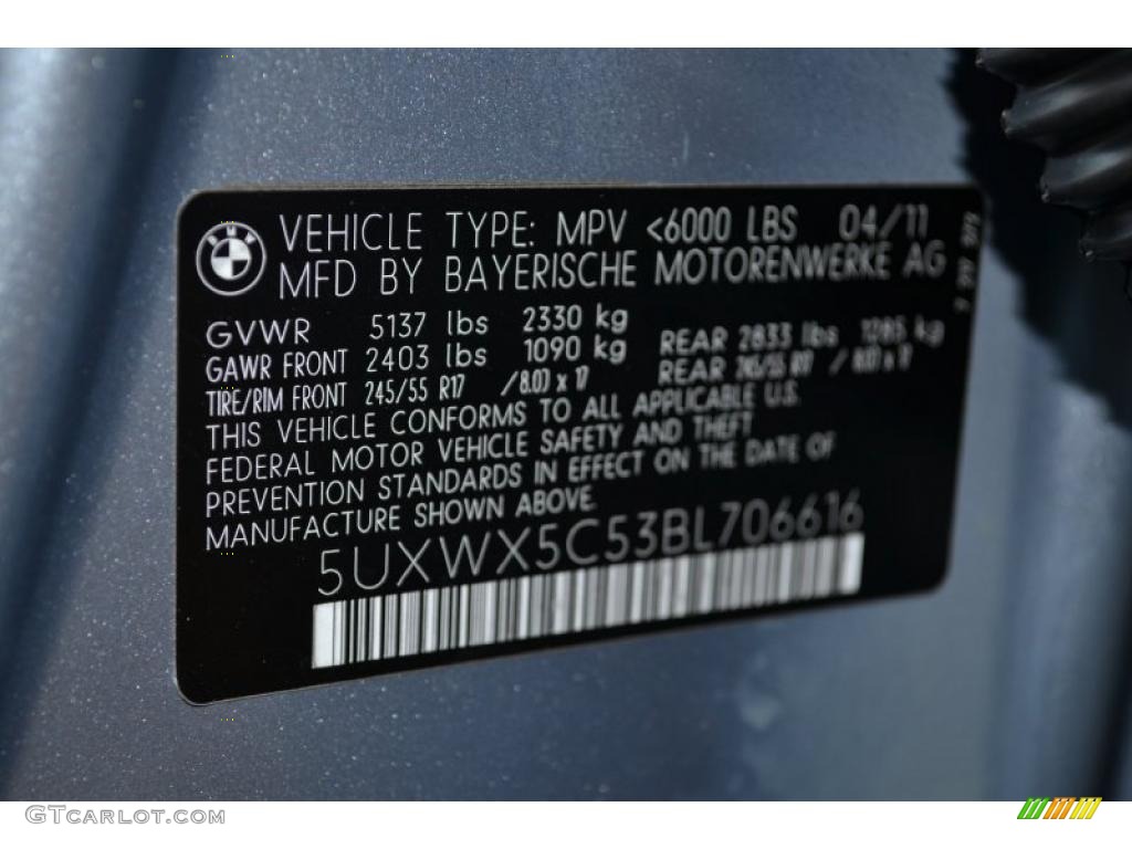 2011 BMW X3 xDrive 28i Info Tag Photo #49491387