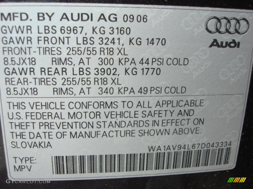 2007 Audi Q7 4.2 quattro Info Tag Photos