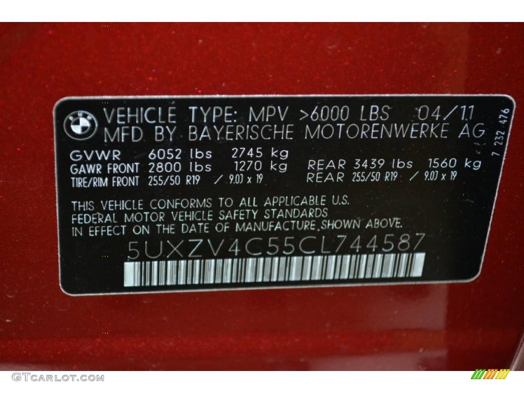 2012 BMW X5 xDrive35i Premium Info Tag Photo #49492239