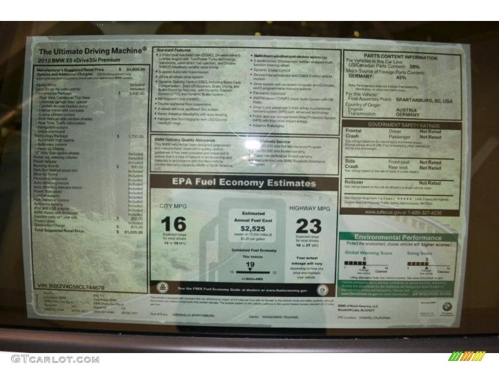 2012 BMW X5 xDrive35i Premium Window Sticker Photo #49492455