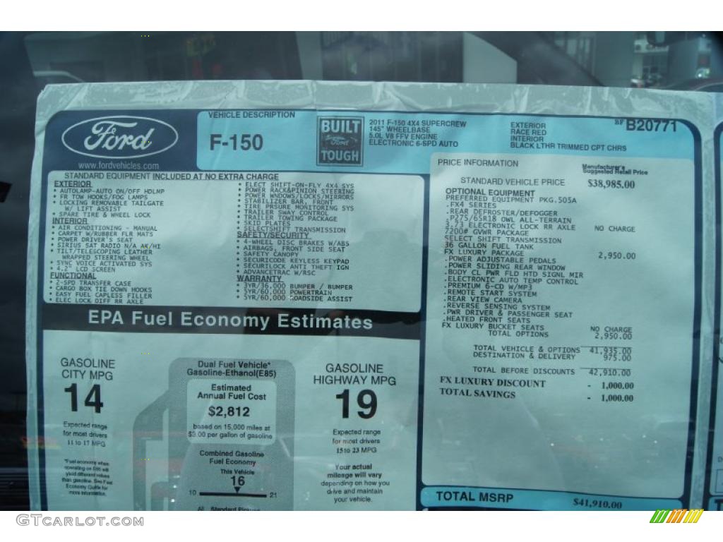 2011 Ford F150 FX4 SuperCrew 4x4 Window Sticker Photo #49495725