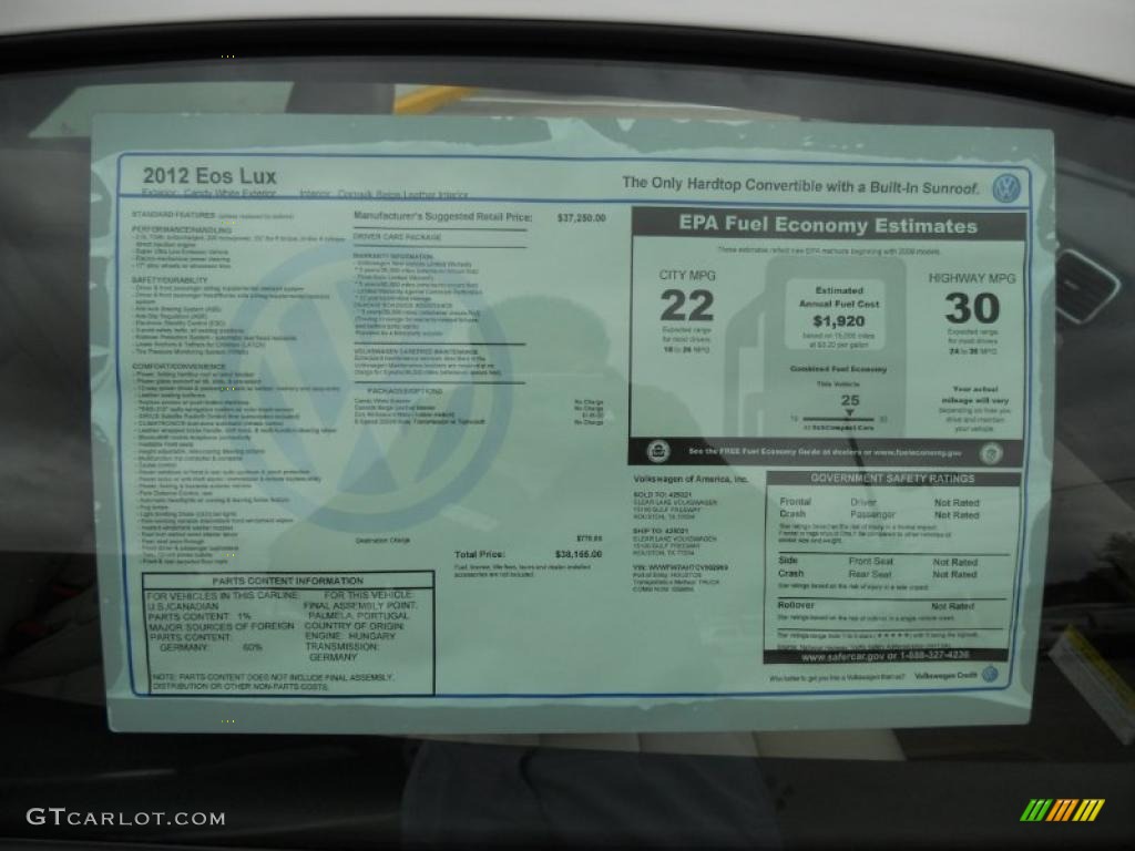 2012 Volkswagen Eos Lux Window Sticker Photo #49498782