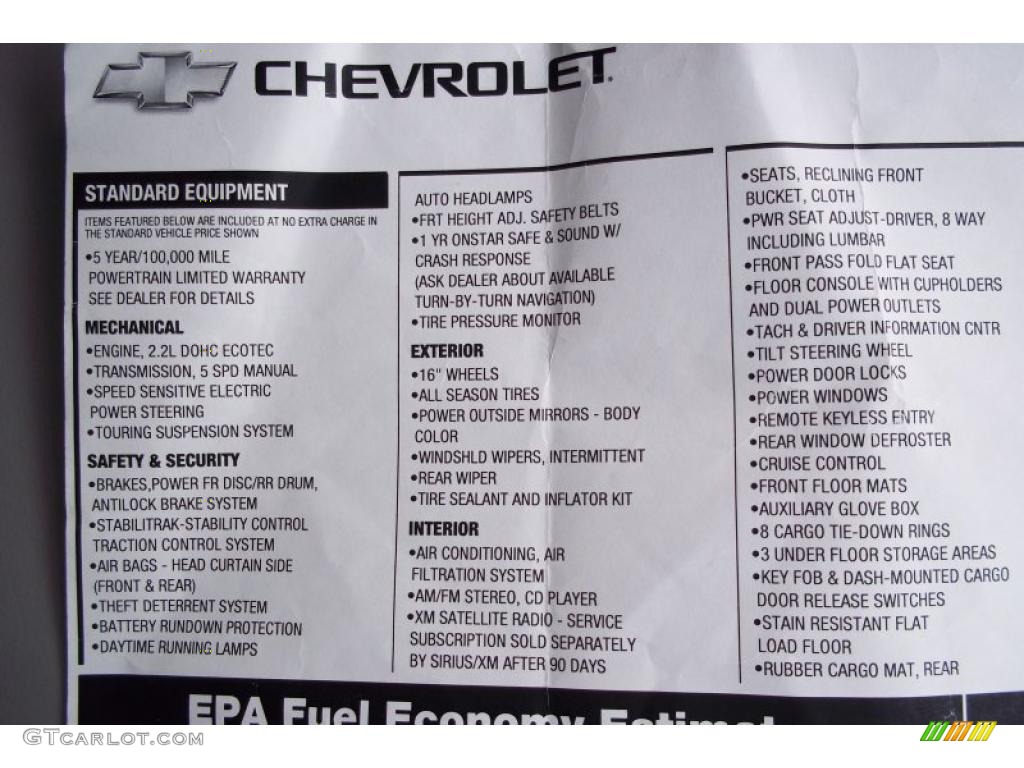 2010 Chevrolet HHR LT Panel Window Sticker Photo #49502214
