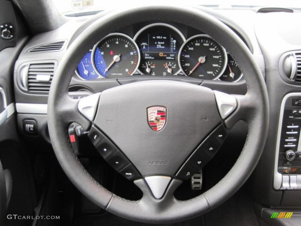 2009 Porsche Cayenne Turbo Black Steering Wheel Photo #49506531
