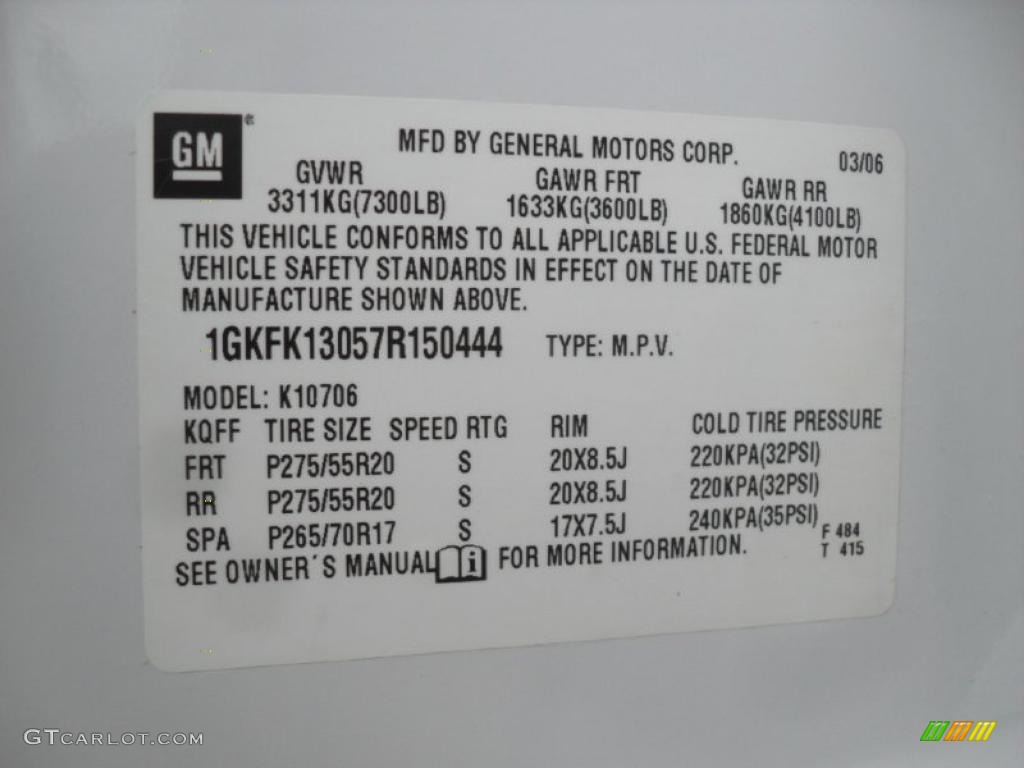2007 GMC Yukon SLT 4x4 Info Tag Photo #49519007