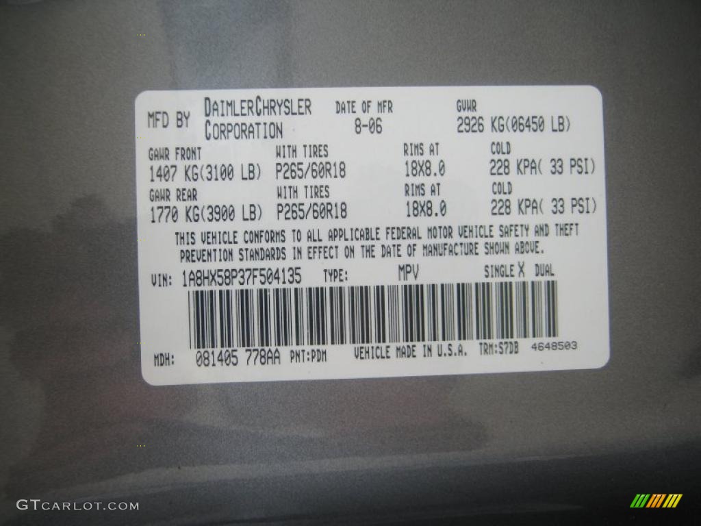 2007 Aspen Color Code PDM for Mineral Gray Metallic Photo #49526039
