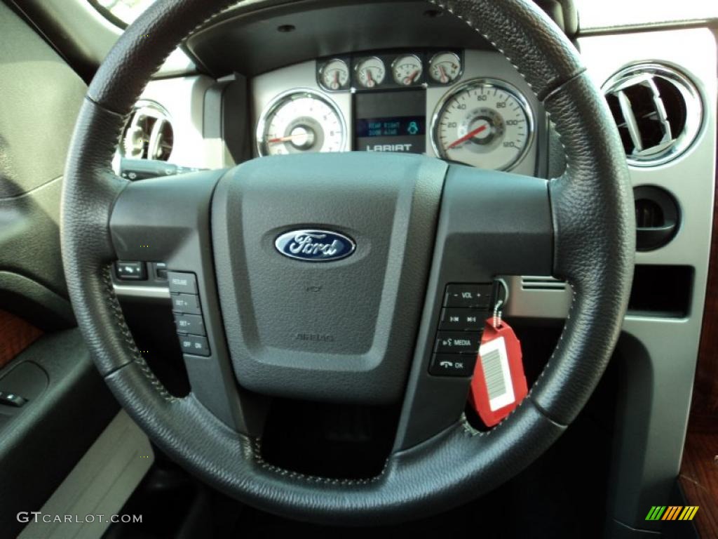 2009 Ford F150 Lariat SuperCab Black/Black Steering Wheel Photo #49533857