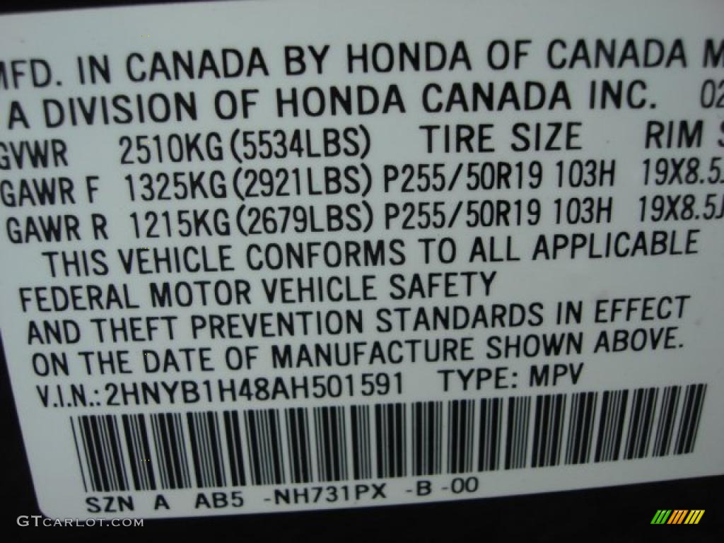 2010 ZDX Color Code NH731PX for Crystal Black Pearl Photo #49536758