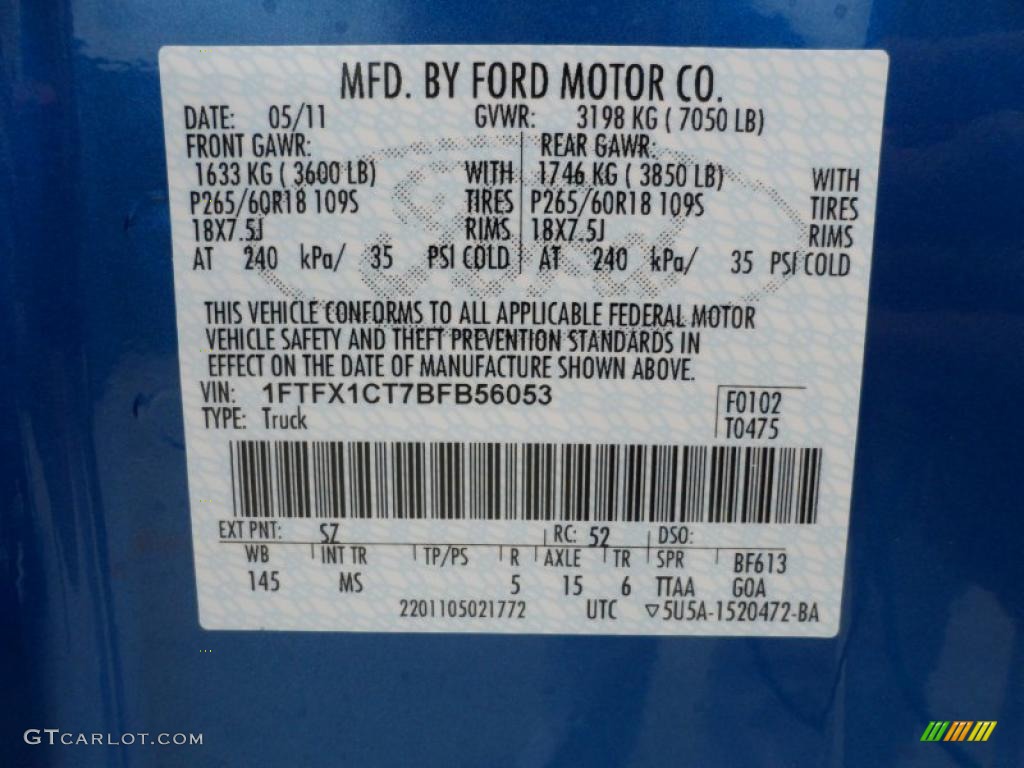 2011 F150 Color Code SZ for Blue Flame Metallic Photo #49543010
