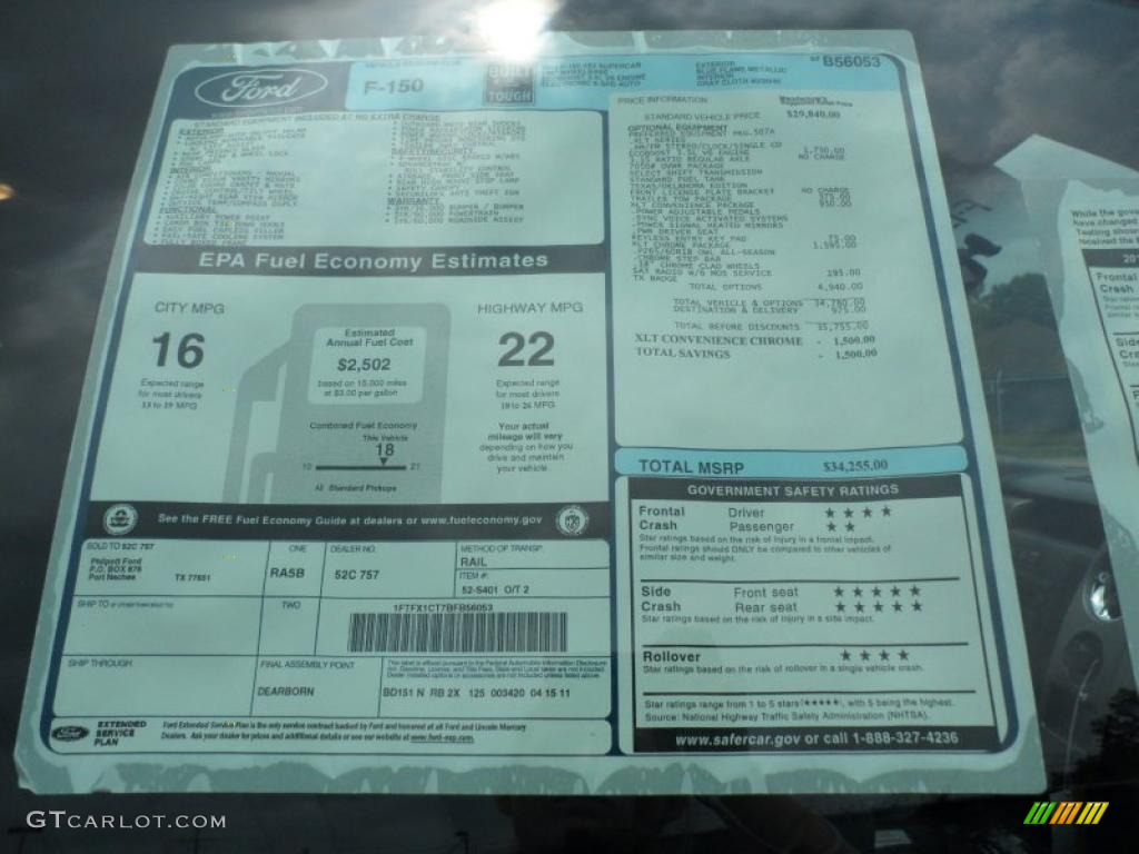 2011 Ford F150 XLT SuperCab Window Sticker Photo #49543025