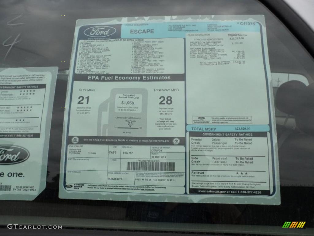 2011 Ford Escape XLS Window Sticker Photos
