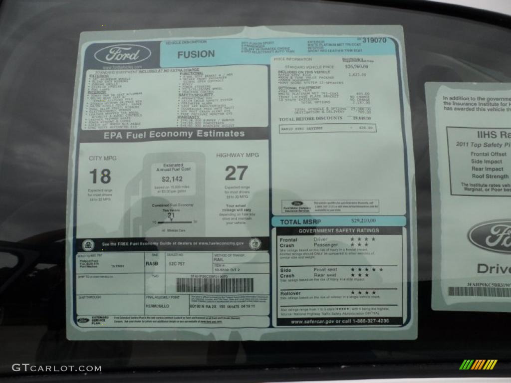 2011 Ford Fusion Sport Window Sticker Photos
