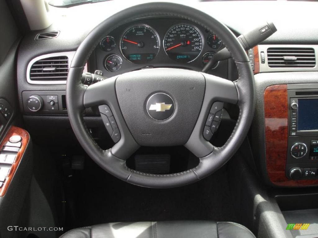 2010 Chevrolet Silverado 3500HD LTZ Crew Cab Dually Ebony Steering Wheel Photo #49550354