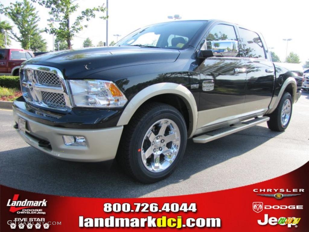 2011 Ram 1500 Laramie Longhorn Crew Cab 4x4 - Brilliant Black Crystal Pearl / Dark Slate Gray/Russet Brown photo #1