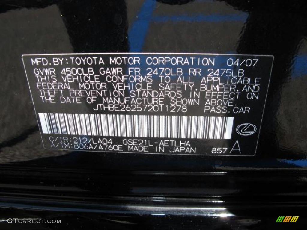 2007 IS Color Code 212 for Obsidian Black Photo #49561985